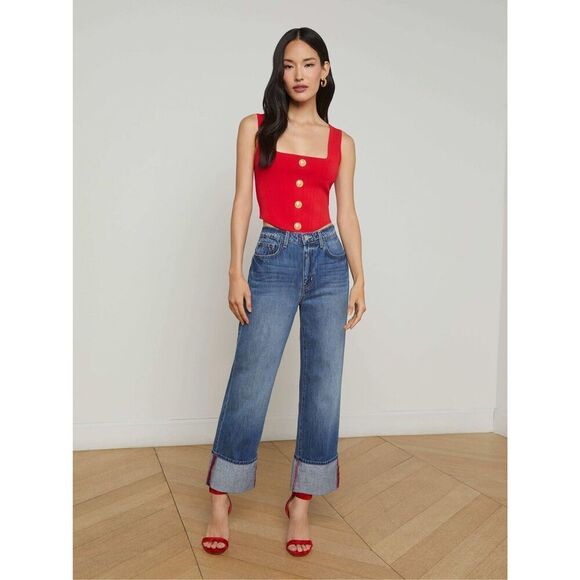 L'agence Women's Scarlet Red Gold Saga Knit Sleeveless Corset Top Size XL NWOT - Picture 4 of 16